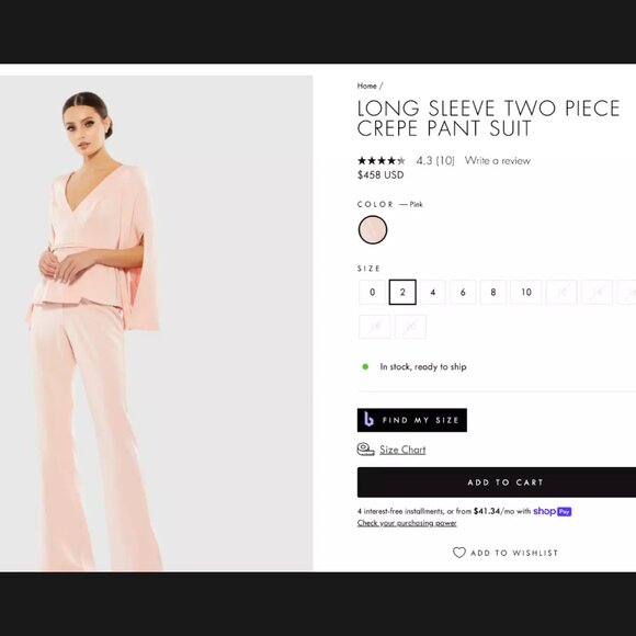 Mac Duggal Ieena Pink Long Sleeve One Piece Crepe Pant Suit 11232 Size 2 XS NWT - Picture 5 of 6